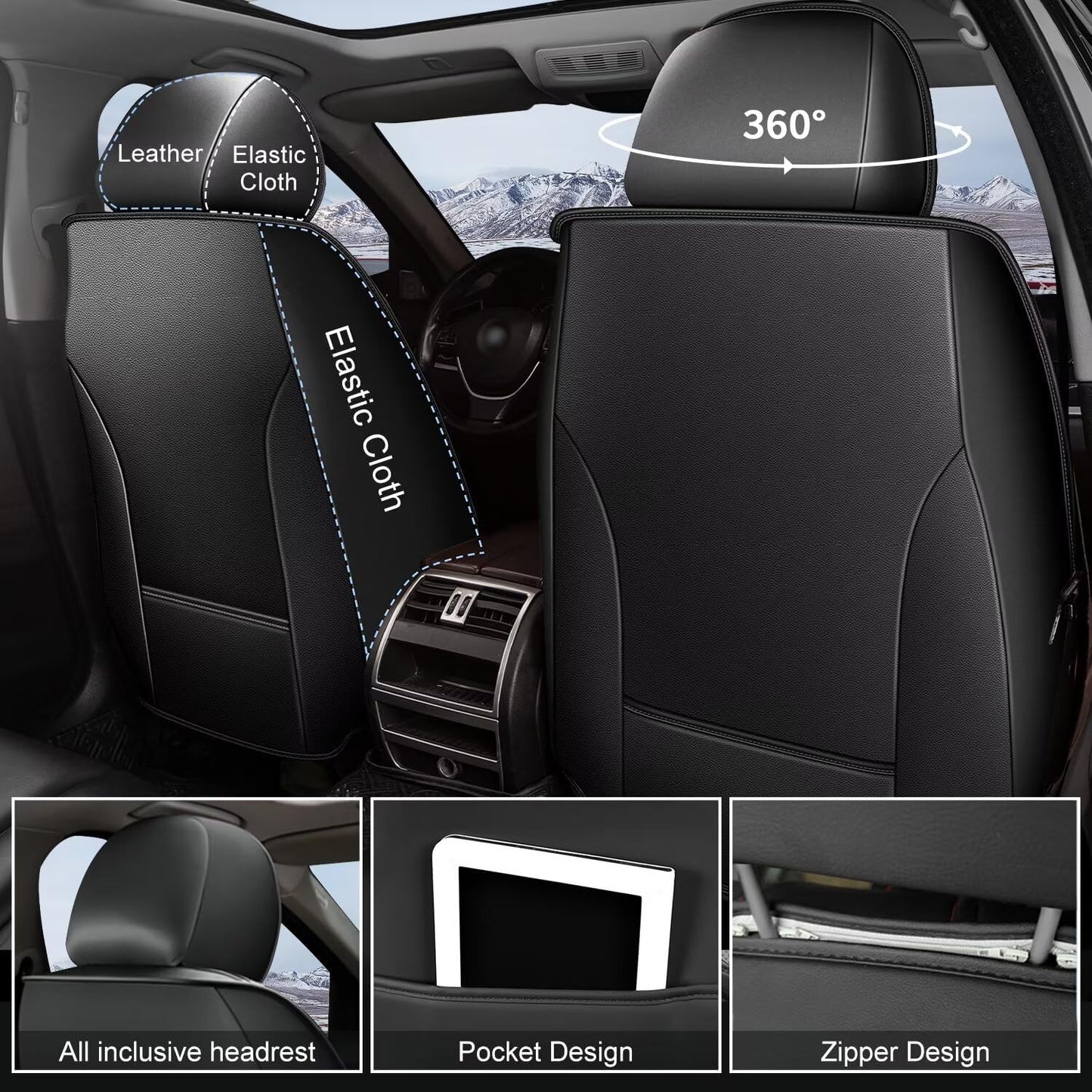 Car Seat Covers Fit for Ford Maverick 2022-2025 Front Set Waterproof Faux Leather, (2 Seat, Black)