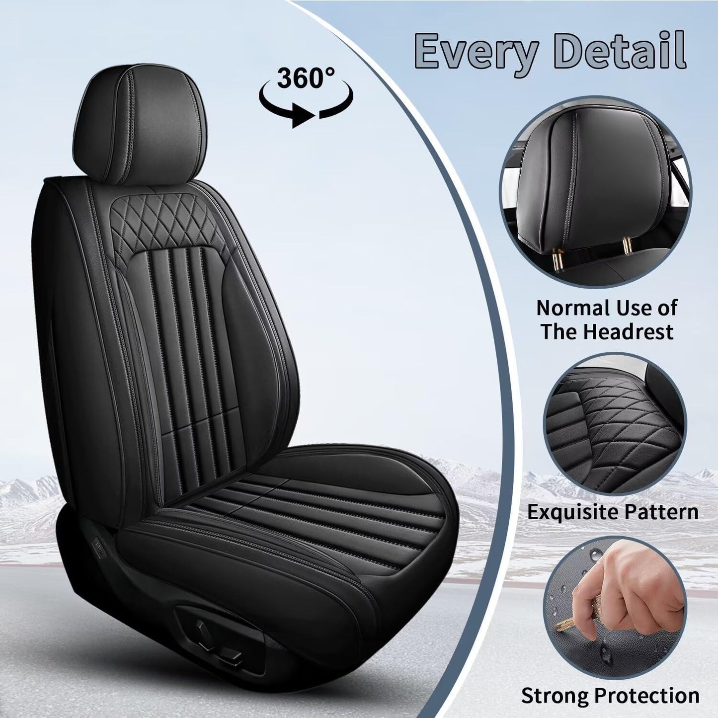 Car Seat Covers Fit for Ford Maverick 2022-2025 Front Set Waterproof Faux Leather, (2 Seat, Black)
