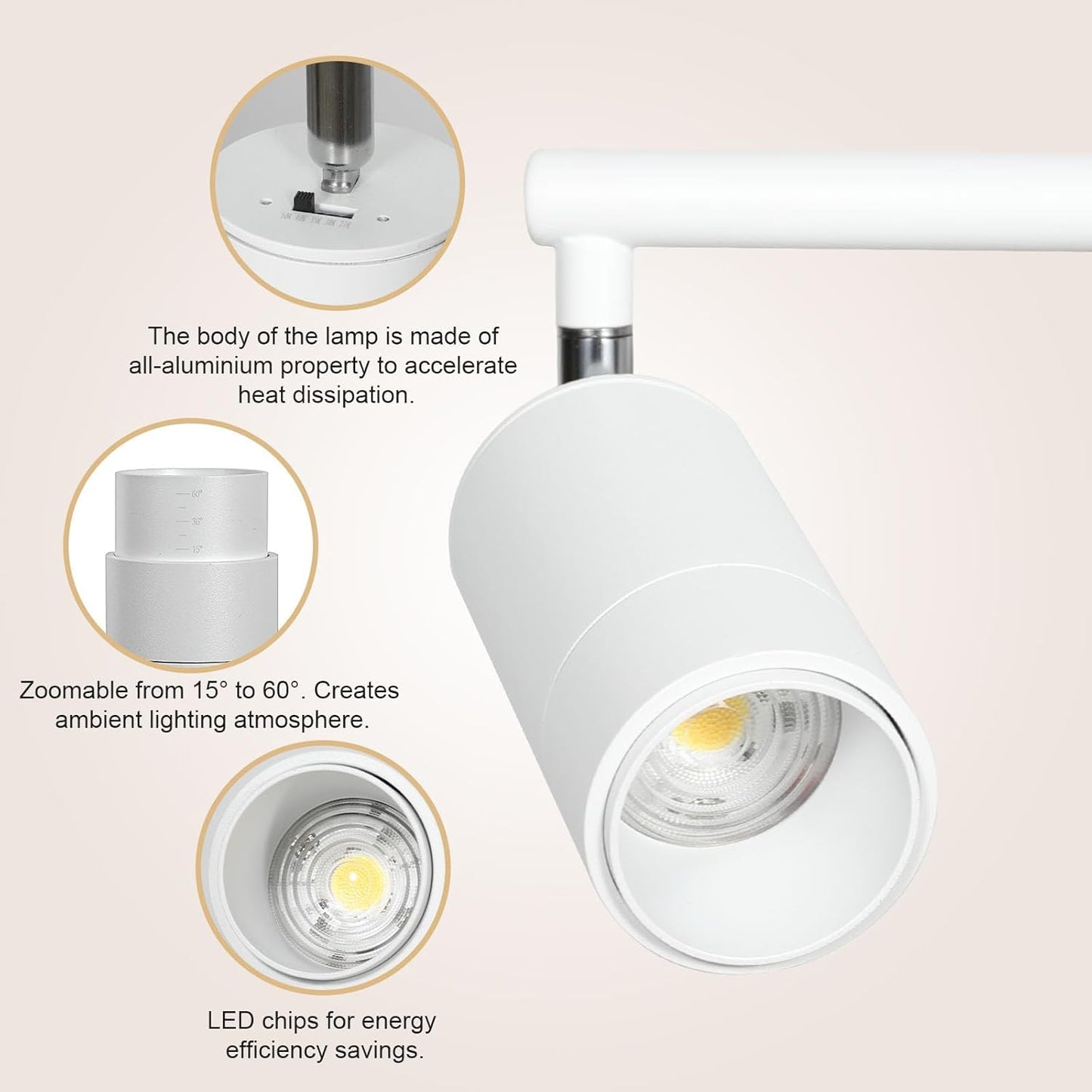 5 Color LED Track Lighting Kit, 4 Lights Dimmable 48W, Zoomable 2700K/3000K/3500K4000K/5000K