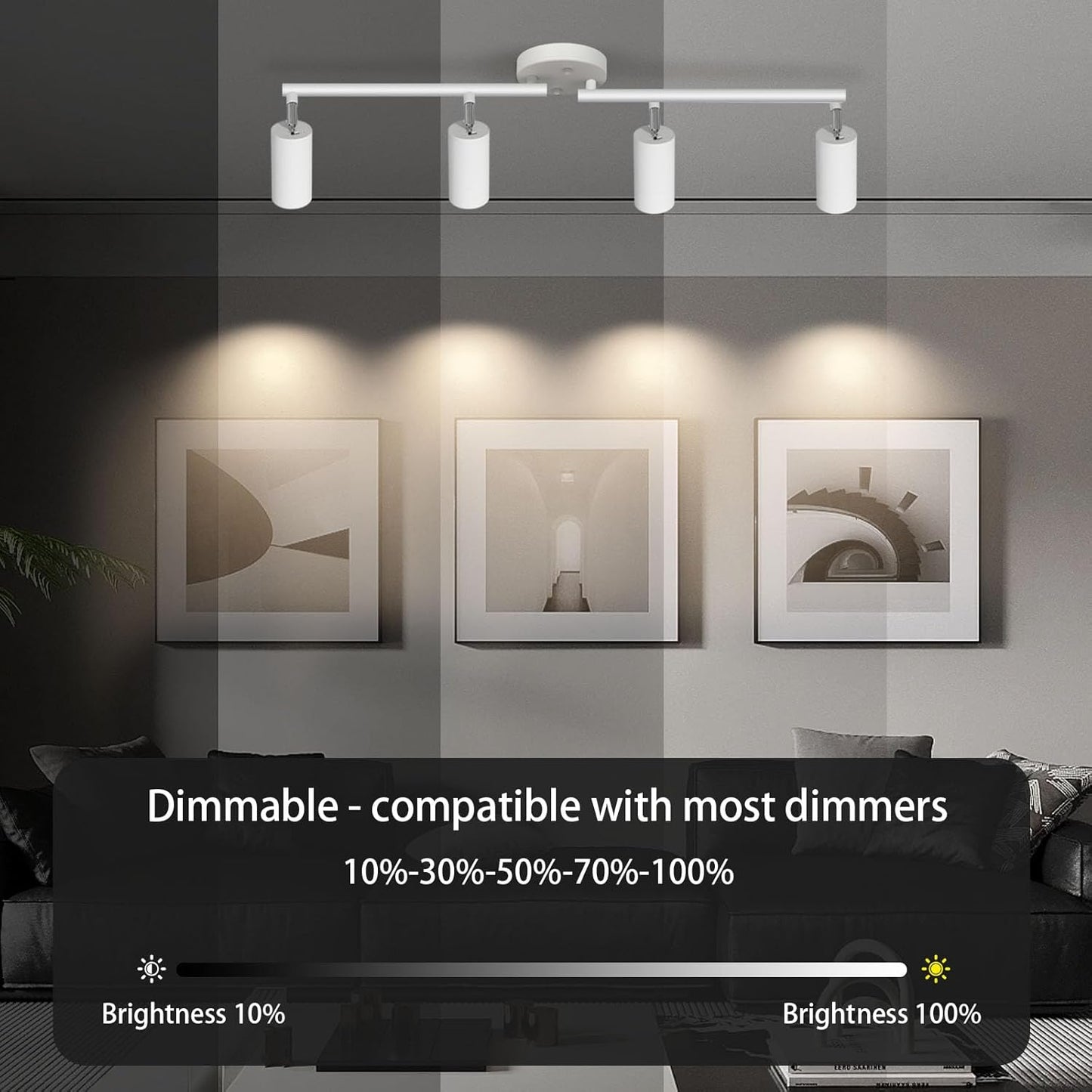 5 Color LED Track Lighting Kit, 4 Lights Dimmable 48W, Zoomable 2700K/3000K/3500K4000K/5000K