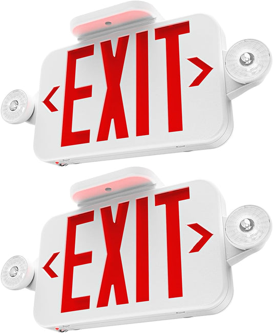 Sunco LED Exit Sign With Emergency Lights, Red, Two Mini Adjustable Lights, 94V-0 Fire Resistant, Backup Battery, 2.3W 6000K Daylight Deluxe, 200