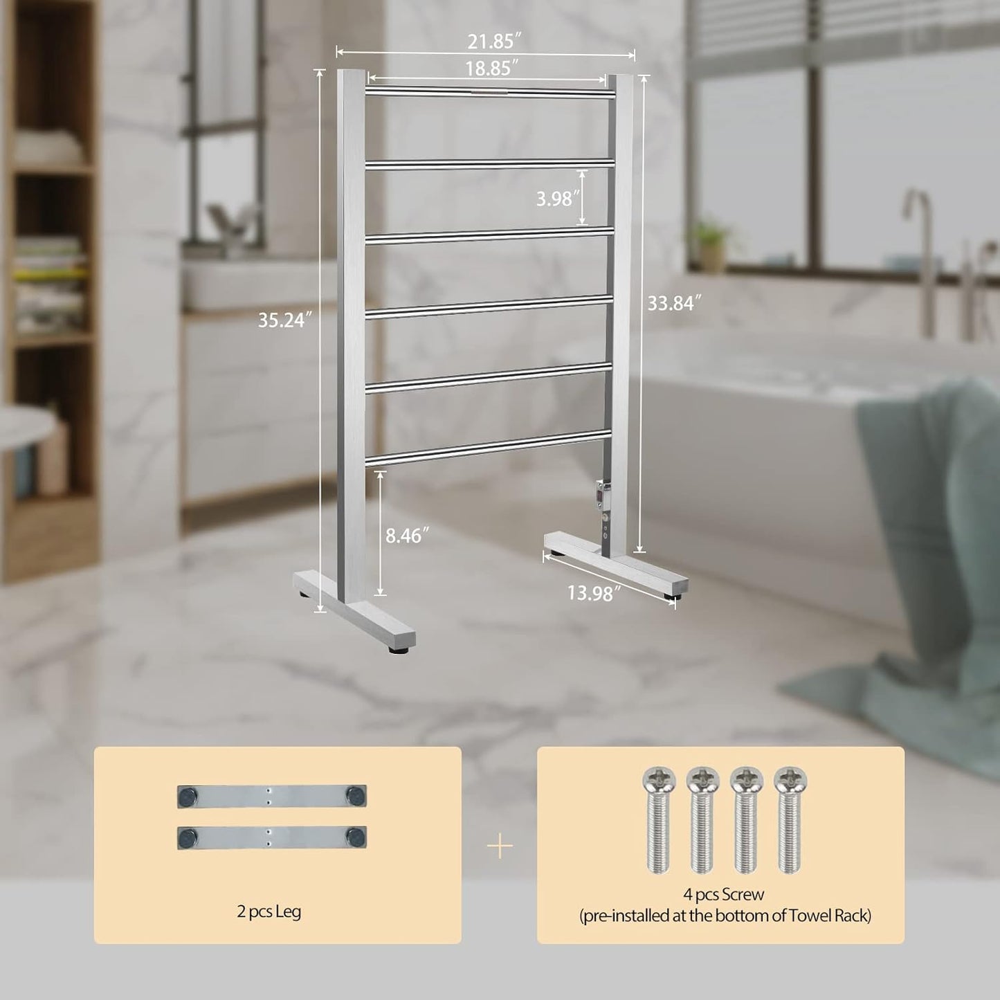 SHARNDY Portable Electric Towel Warmer ETW78-1 Freestanding Drying Rack for Home Bathroom Stainless Steel Brushed Nickel, 6 Bars, 65W