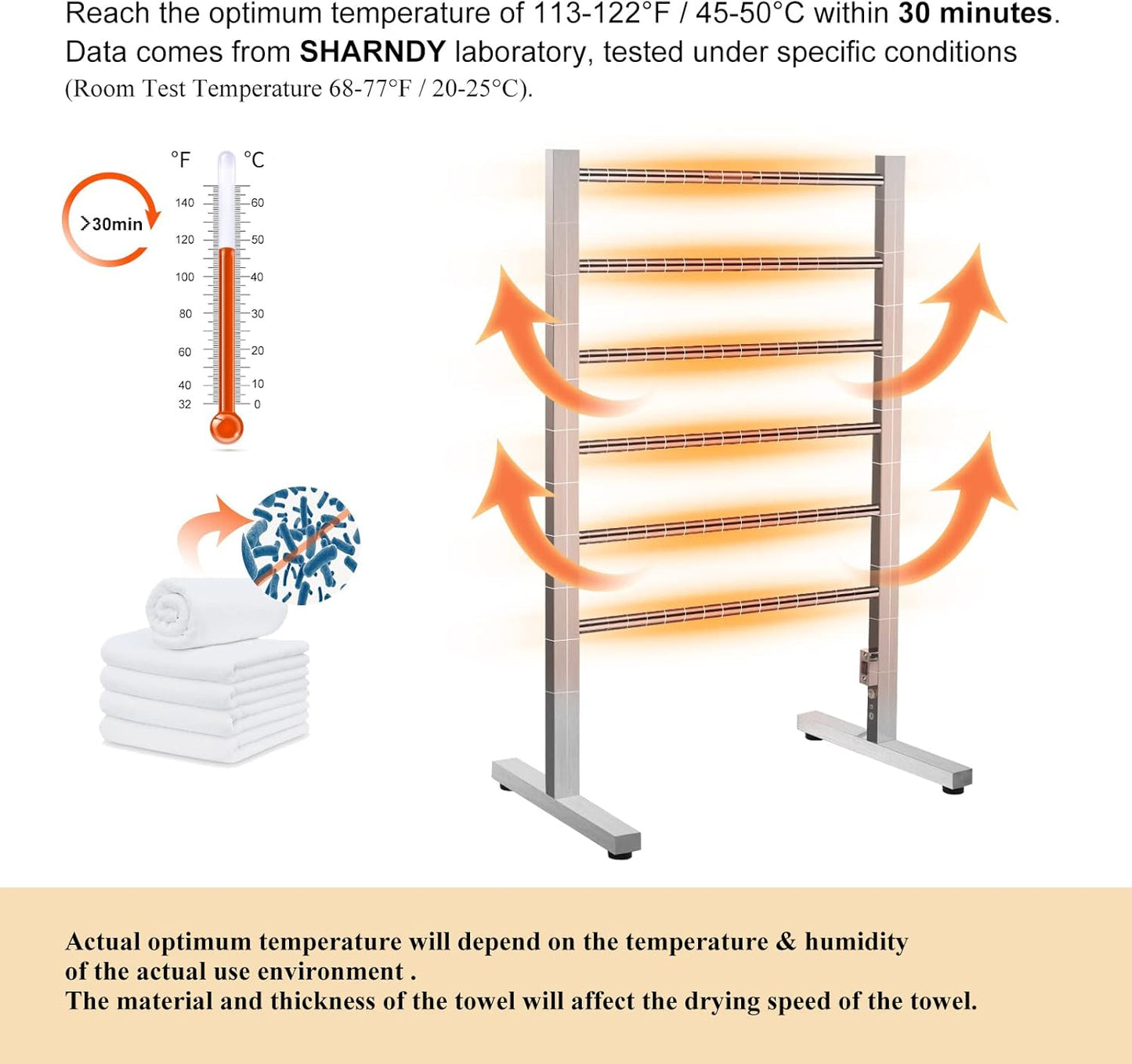 SHARNDY Portable Electric Towel Warmer ETW78-1 Freestanding Drying Rack for Home Bathroom Stainless Steel Brushed Nickel, 6 Bars, 65W