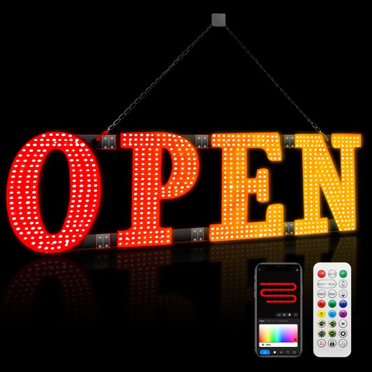 LemonNova LED Open Signs for Buiness, 48"x16"Large Open Light Up Signs with Remote Controls, Smart App, DIY Editor Colours Sign Flashing