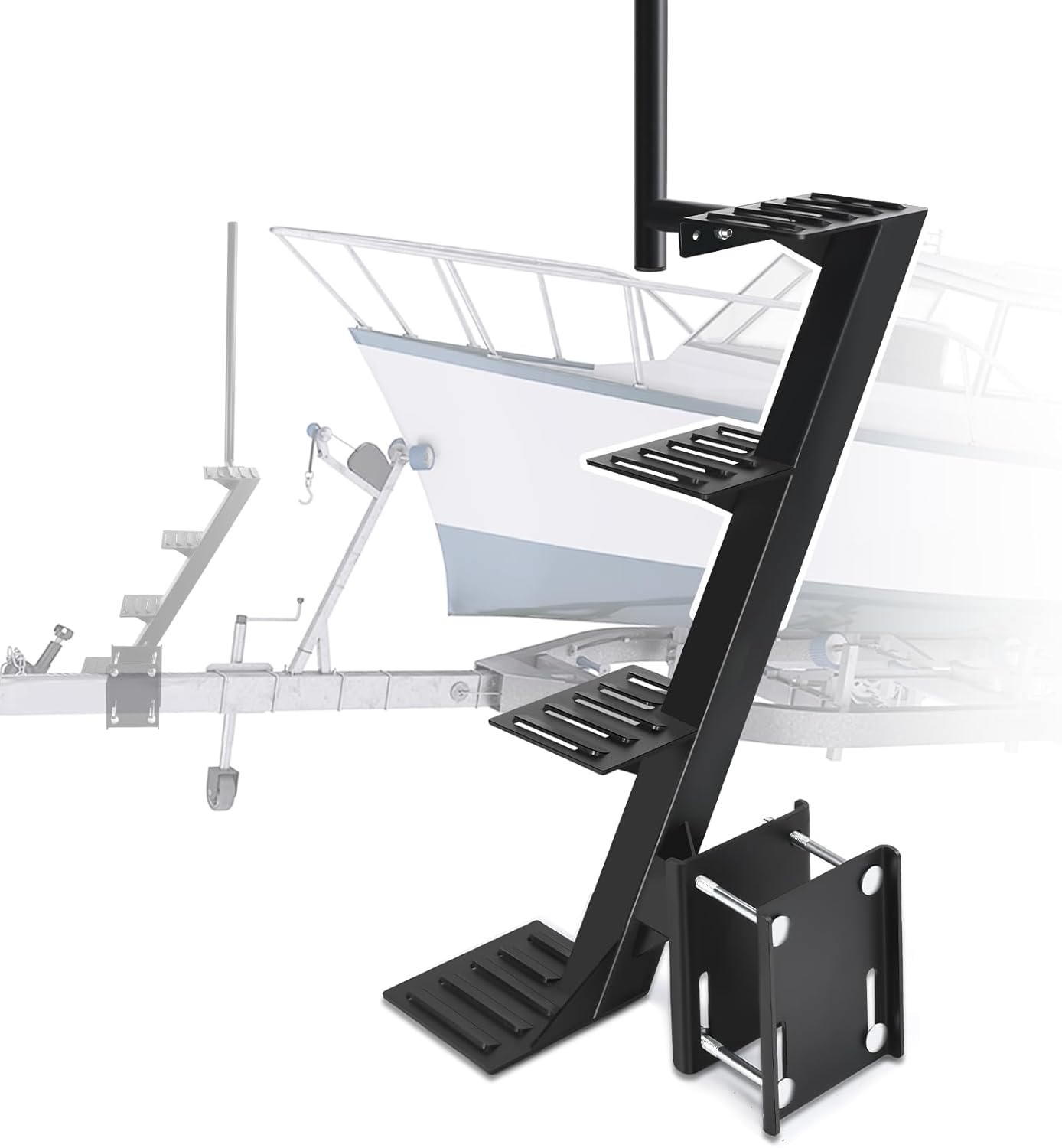 Trailer Steps, Heavy Duty Boat Trailer Steps, Suitable for 4 x 4 inches Trailer Frame, Black