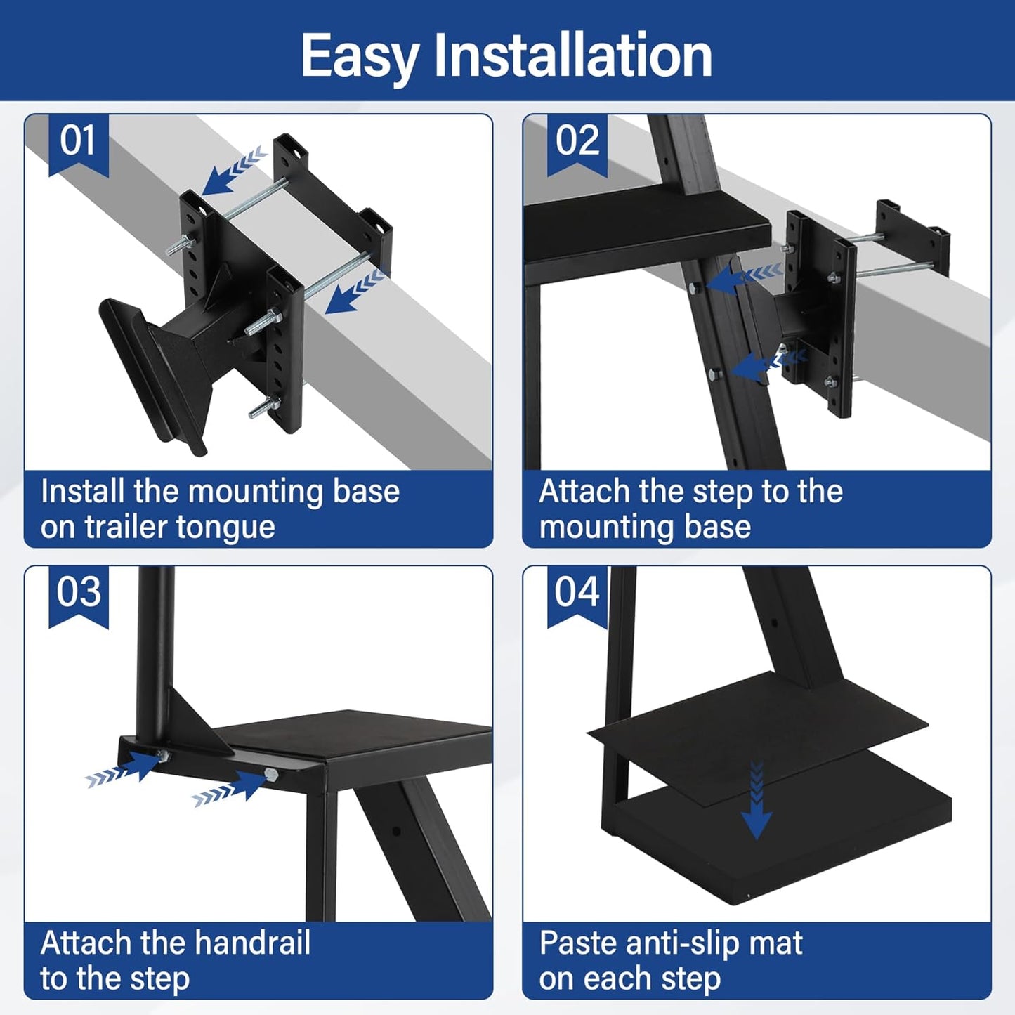 Neorexon Boat Trailer Steps 3 Step w/Anti-Slip Mat & Handrail, 450LBS Capacity Boat Steps, Universal Fit Boat Trailer Tongue Steps, Flexible Step
