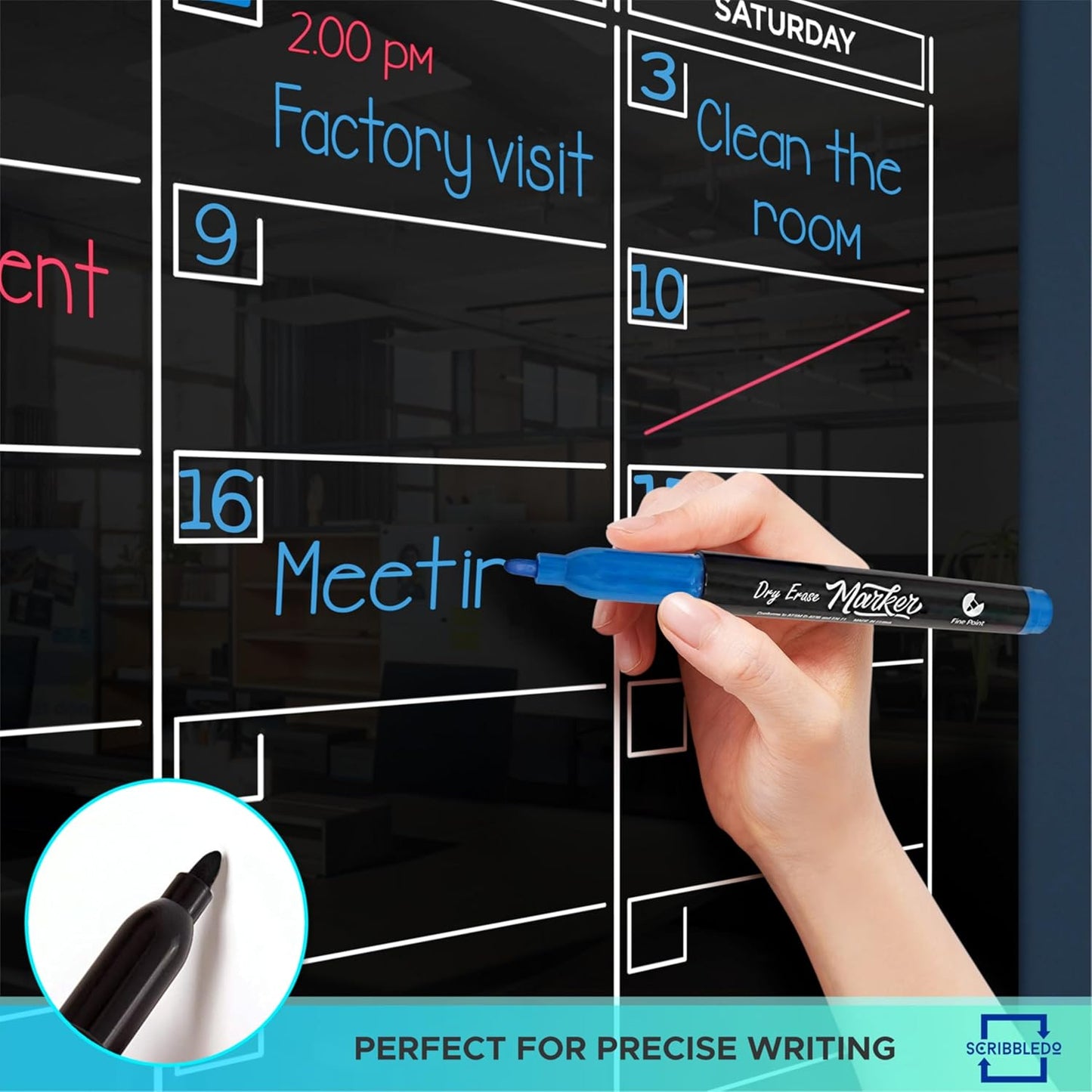 Black Glass Whiteboard Calendar 34'x46' Quarterly Planner Dry Erase Board, 3 Month
