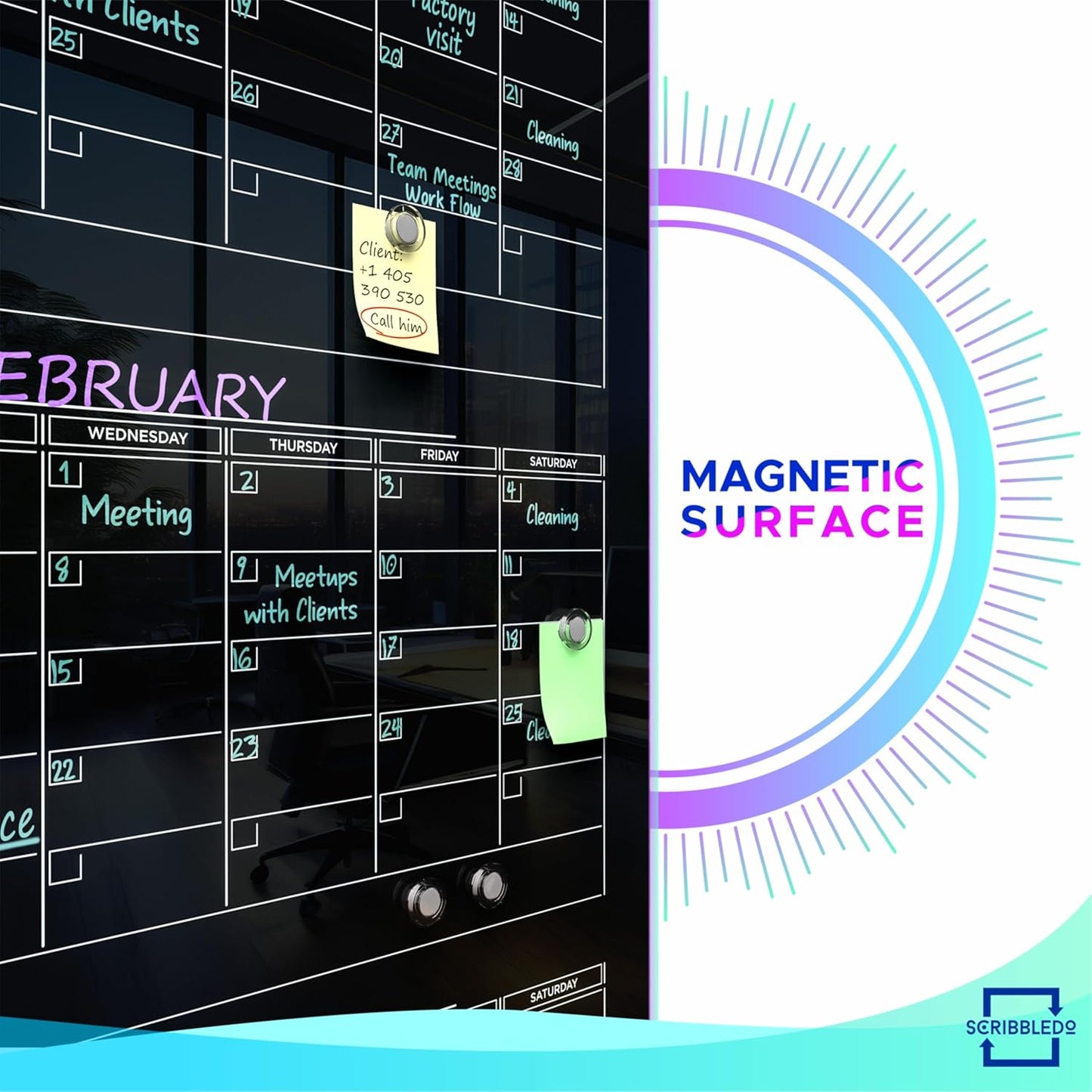 Black Glass Whiteboard Calendar 34'x46' Quarterly Planner Dry Erase Board, 3 Month