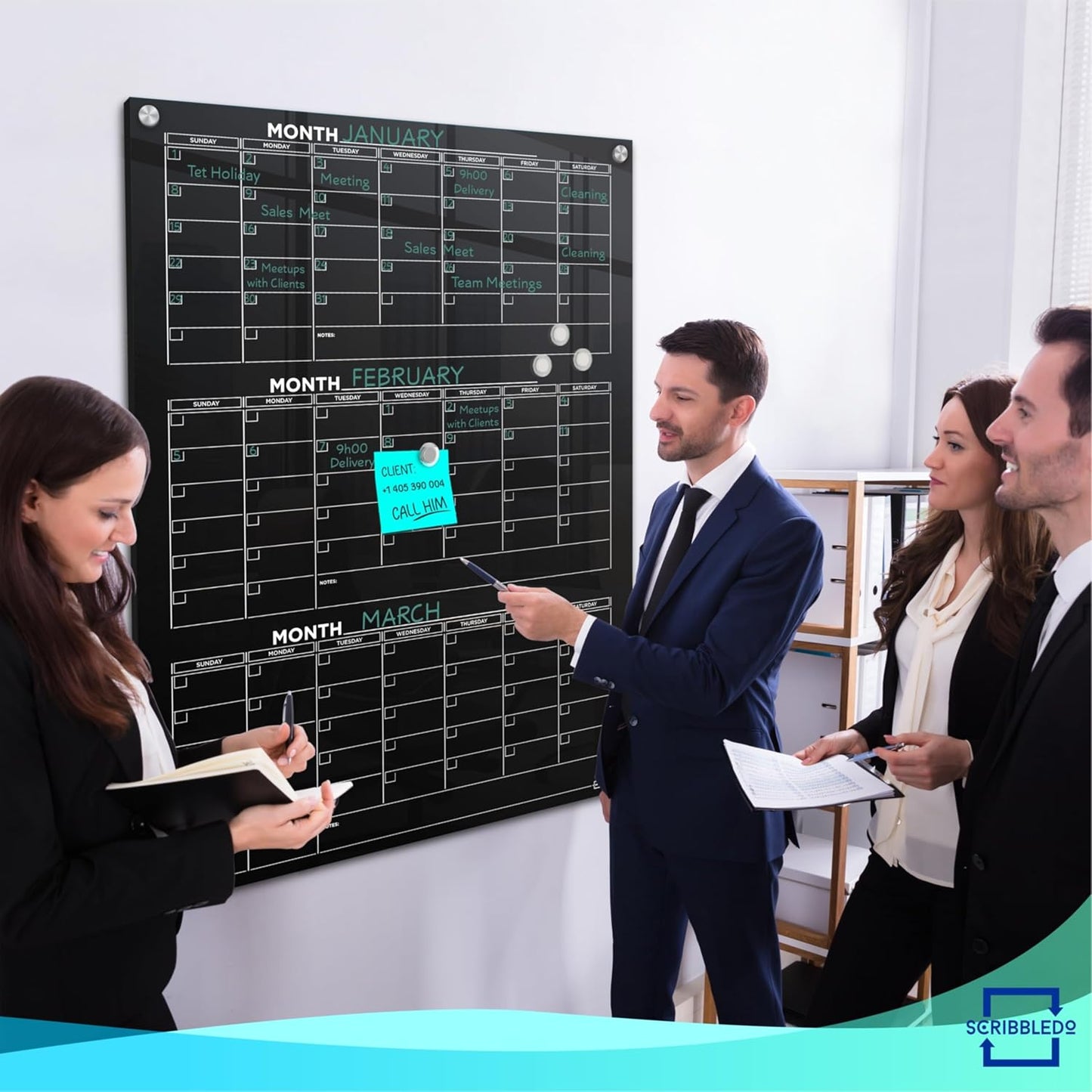 Black Glass Whiteboard Calendar 34'x46' Quarterly Planner Dry Erase Board, 3 Month