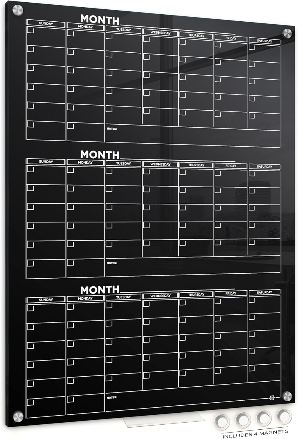 Black Glass Whiteboard Calendar 34'x46' Quarterly Planner Dry Erase Board, 3 Month