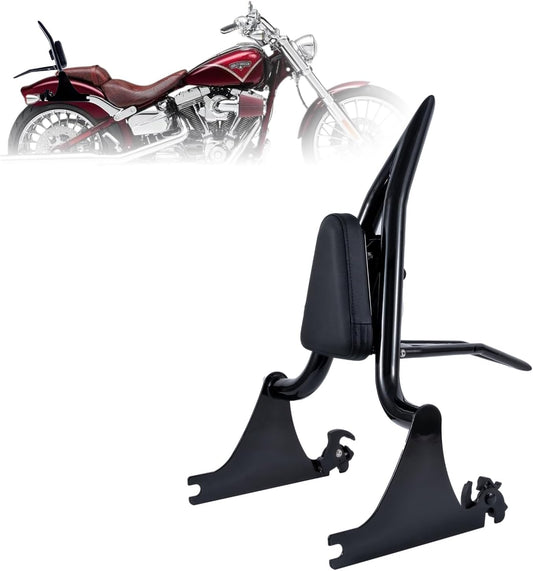 Kinglemc Adjustable One-Piece Sissy Bar Luggage Rack Passenger Backrest with Lock for Harley Breakout FXSB FXSE FXST(Gloss Black)
