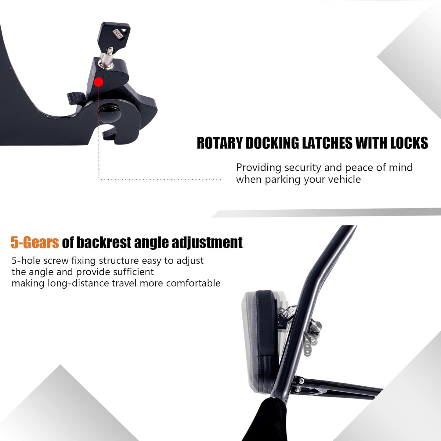 Kinglemc Adjustable One-Piece Sissy Bar Luggage Rack Passenger Backrest with Lock for Harley Breakout FXSB FXSE FXST(Gloss Black)