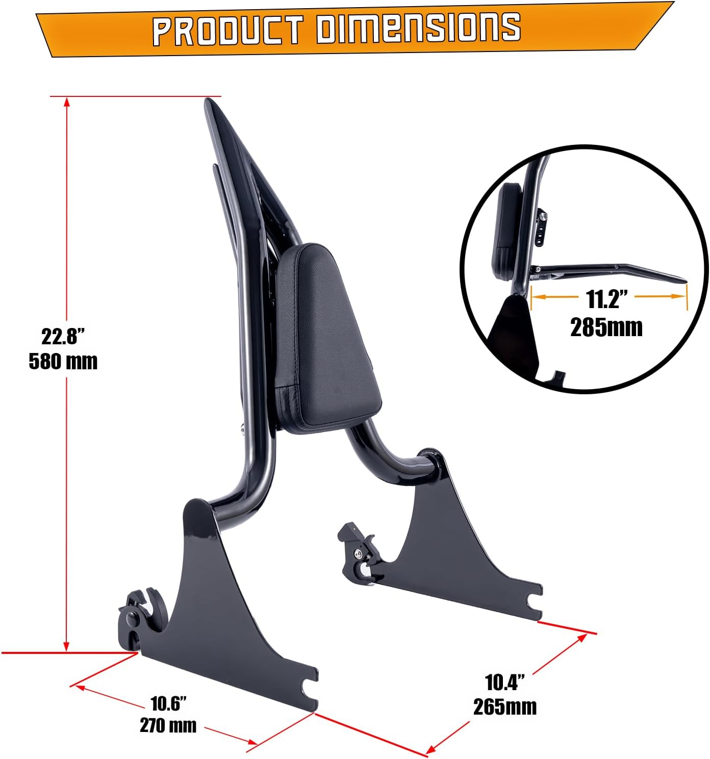 Kinglemc Adjustable One-Piece Sissy Bar Luggage Rack Passenger Backrest with Lock for Harley Breakout FXSB FXSE FXST(Gloss Black)