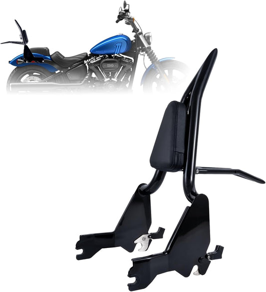 Adjustable One-Piece Sissy Bar/Luggage Rack/Passenger Backrest w/Lock for Harley Davidson, Gloss Black 18-23