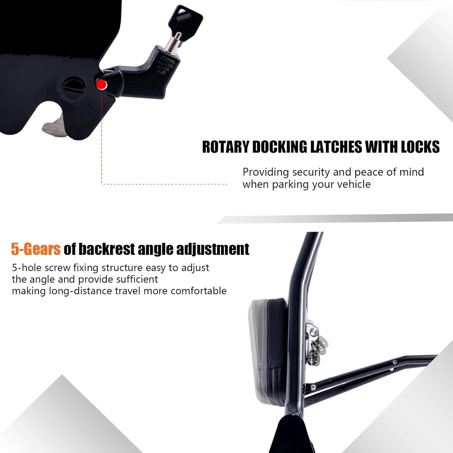Adjustable One-Piece Sissy Bar/Luggage Rack/Passenger Backrest w/Lock for Harley Davidson, Gloss Black 18-23