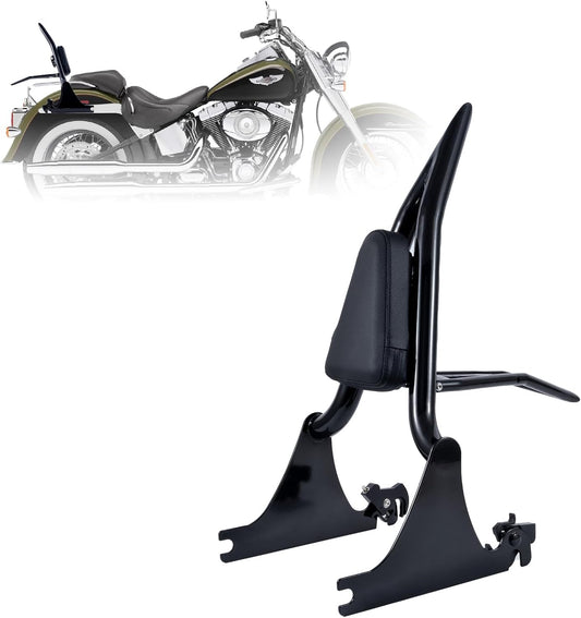 Kinglemc Adjustable One-Piece Sissy Bar Luggage Rack Passenger Backrest with Lock for Harley Softail Deluxe FatBoy 2000-2017