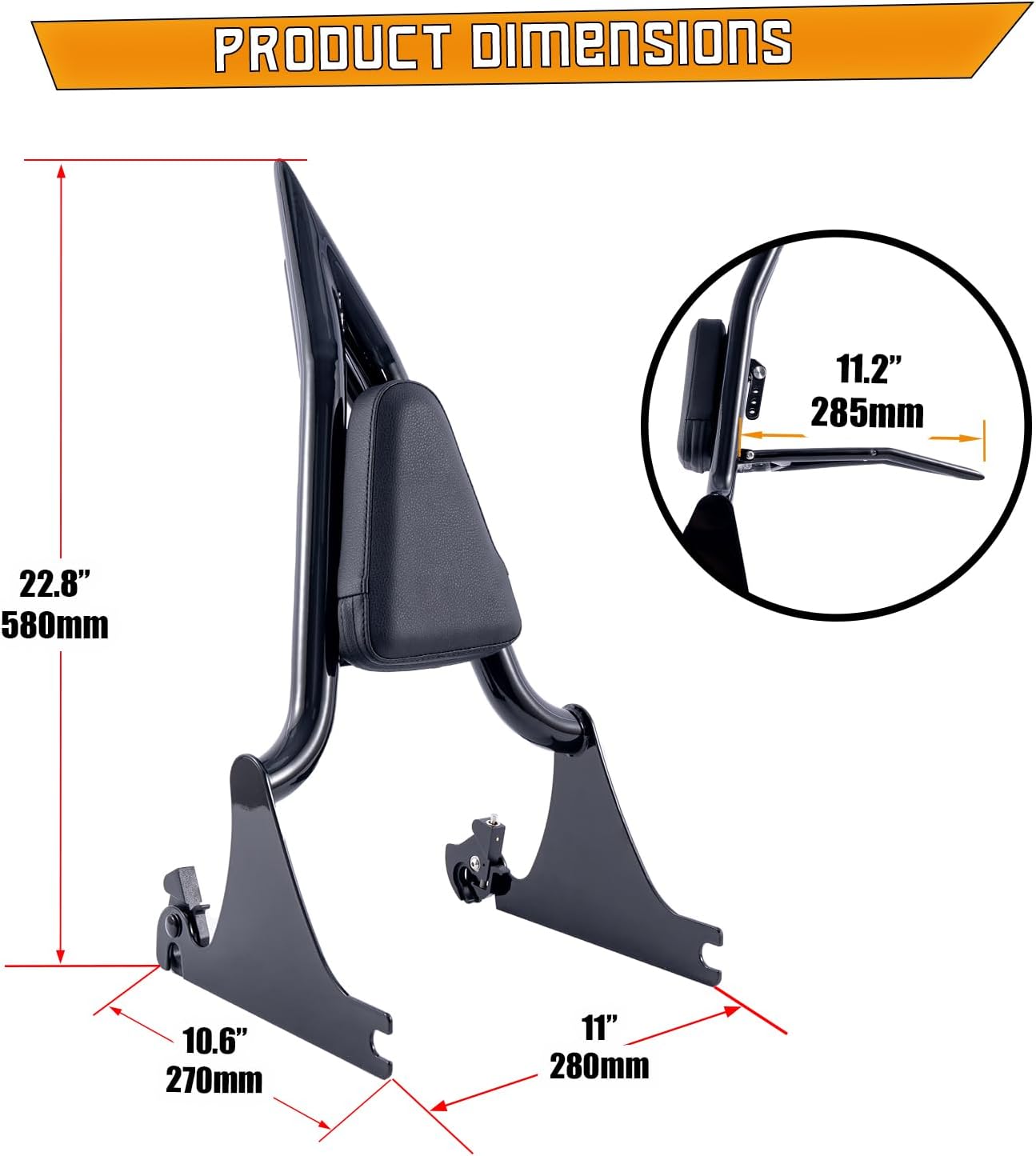 Kinglemc Adjustable One-Piece Sissy Bar Luggage Rack Passenger Backrest with Lock for Harley Softail Deluxe FatBoy 2000-2017