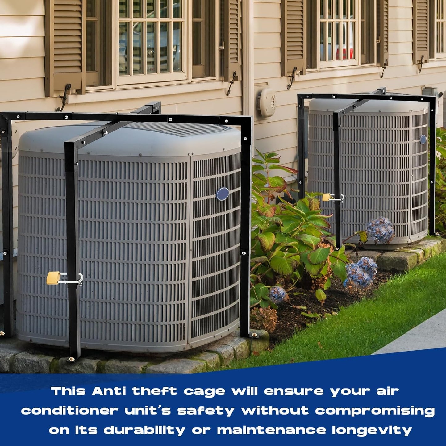 Air Conditioner Security Cage Adjustable Height 29-46' and Width 31-45' for Round or Square Shape with Lock Key
