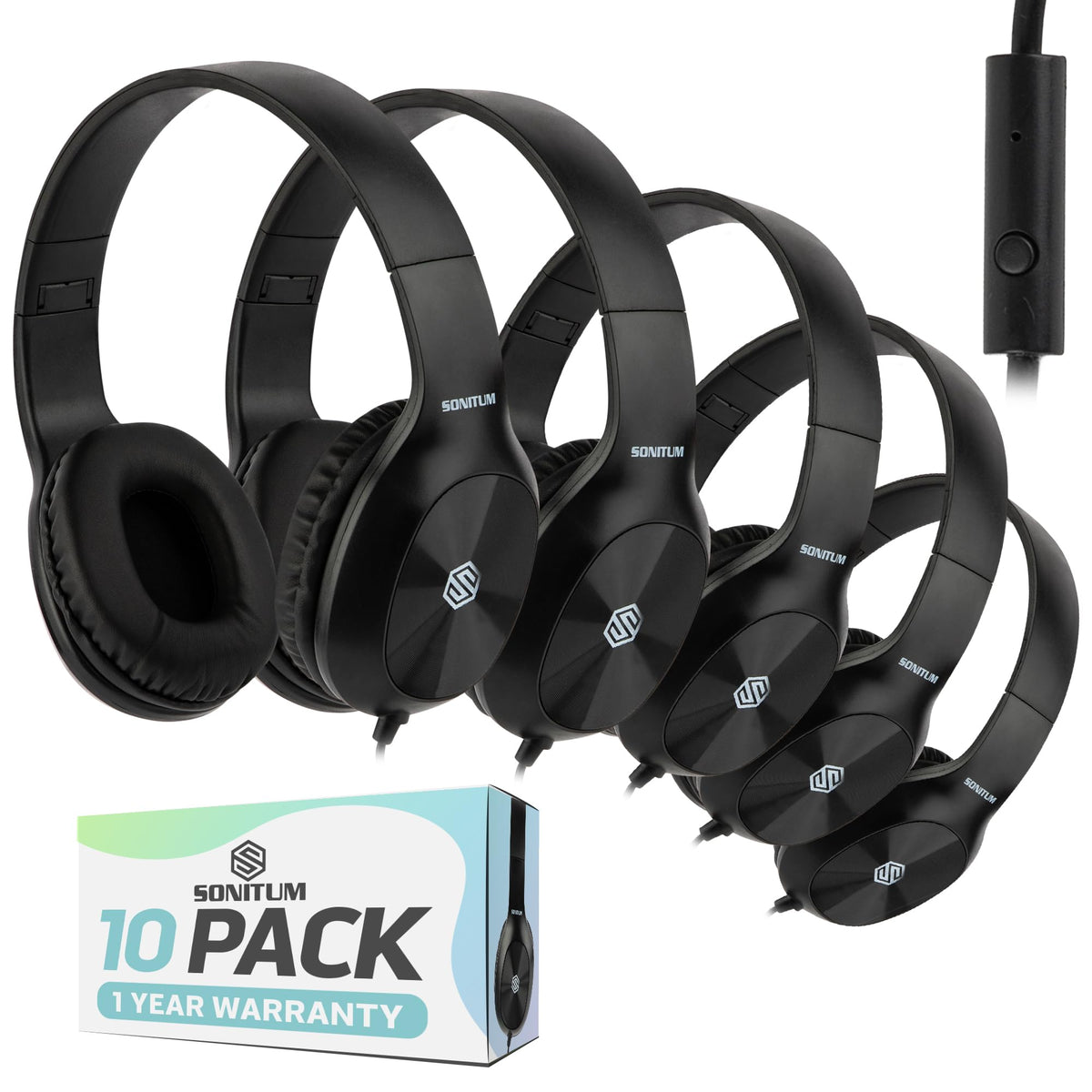 Classroom Headphones-Bulk 25-Pack, with Microphone Student On Ear Comfy Swivel Earphones for Library, School, Airplane, Kids-for Online Learning and Travel, HQ Stereo Sound 3.5mm Jack (Black)