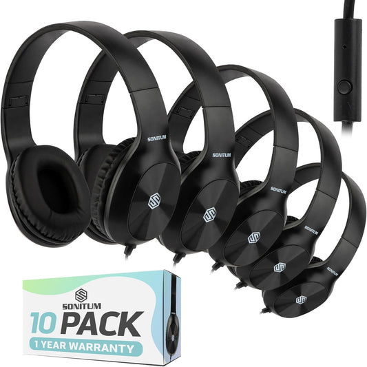 Classroom Headphones-Bulk 25-Pack, with Microphone Student On Ear Comfy Swivel Earphones for Library, School, Airplane, Kids-for Online Learning and