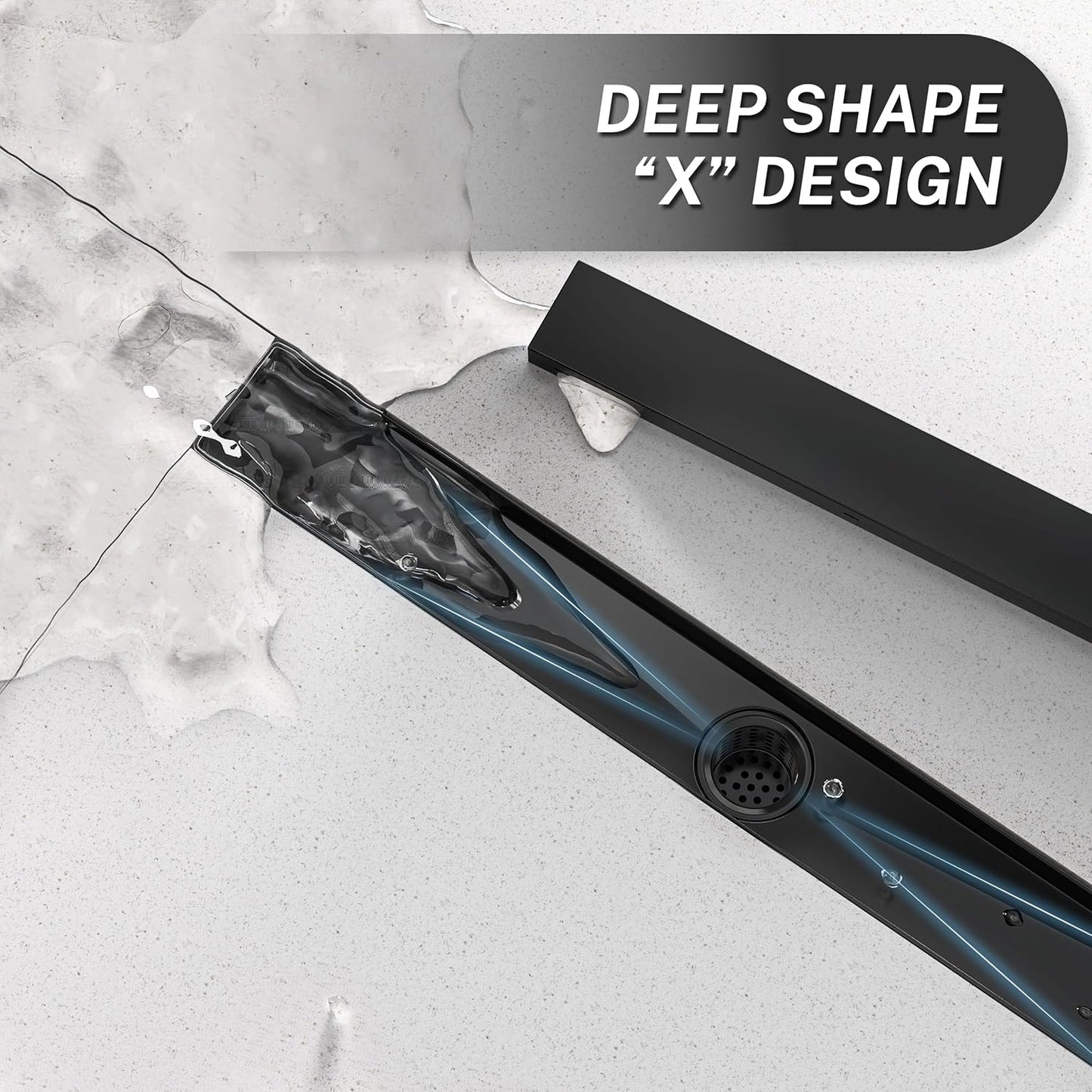 Linear Shower Drain. 36 Inch Shower Trench Drain with 2-in-1 Flat Cover and Cover,304 Stainless Steel