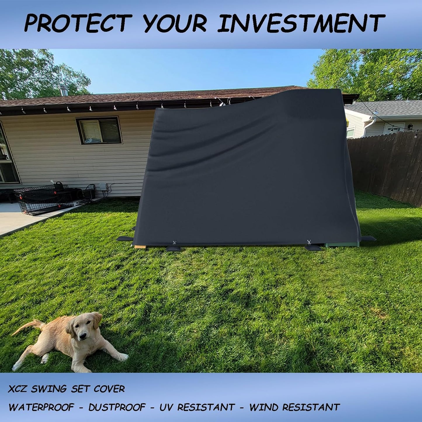 Wooden Swing Set Cover, Heavy-Duty Protection (Fits 108'Lx 23'Wx95'H) for Outdoor Swing Sets w/ Slides/Rock Walls