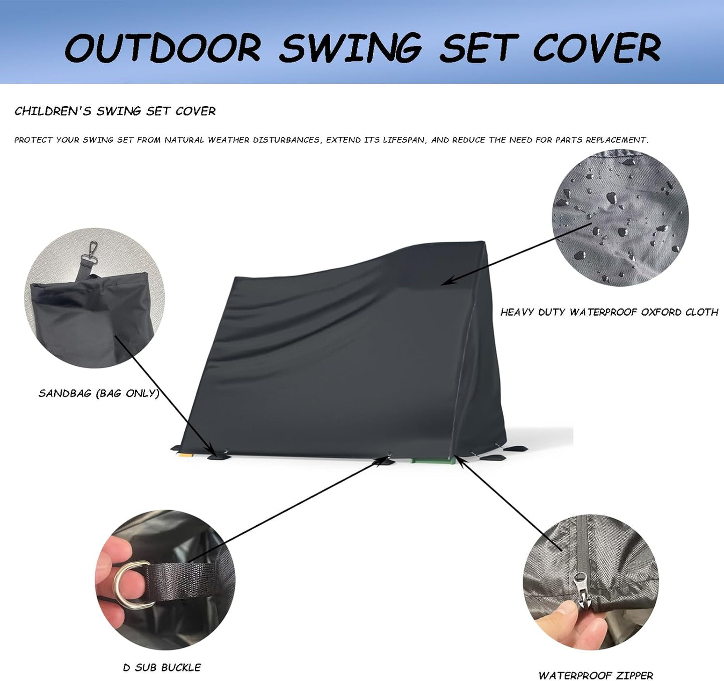 Wooden Swing Set Cover, Heavy-Duty Protection (Fits 108'Lx 23'Wx95'H) for Outdoor Swing Sets w/ Slides/Rock Walls