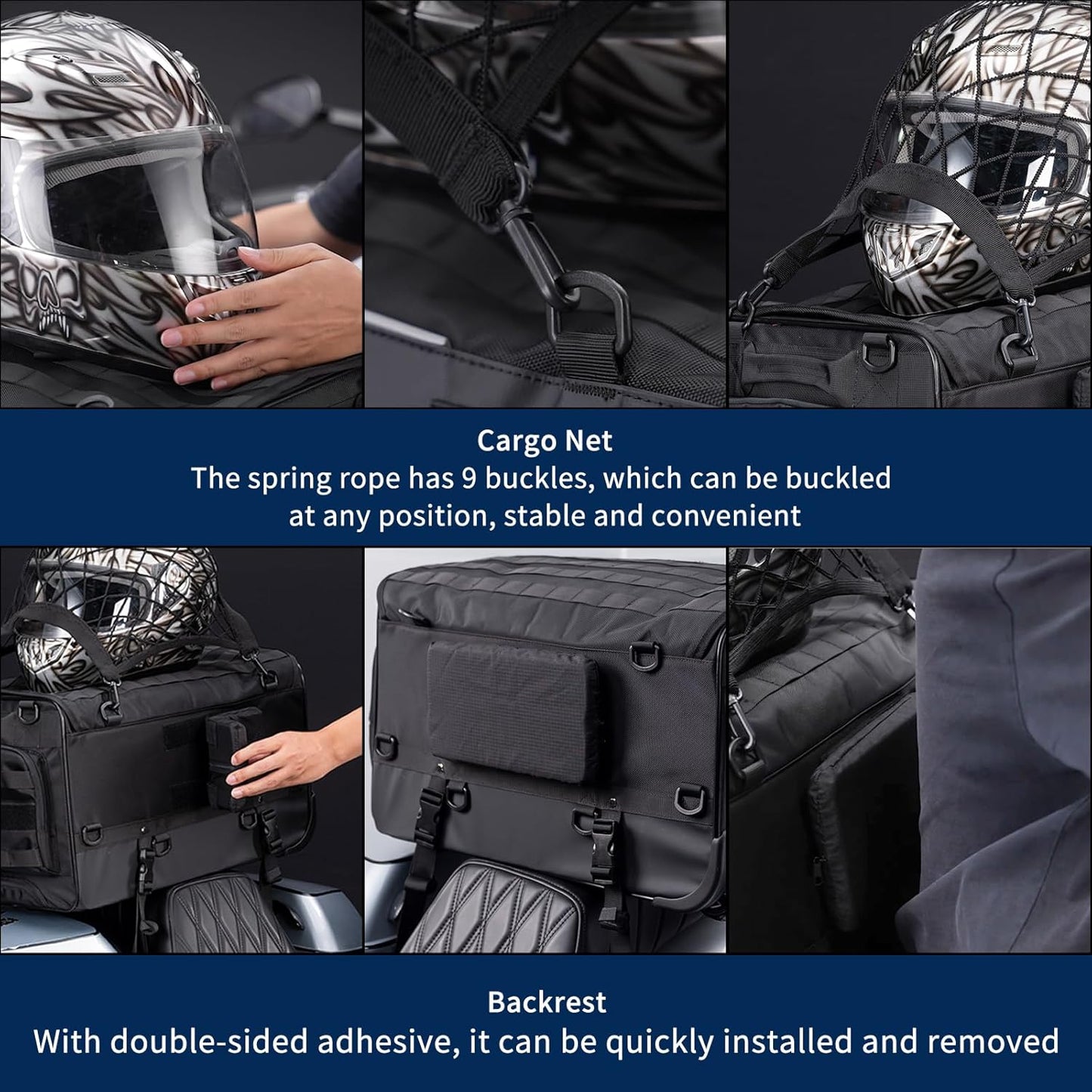 Motorcycle Touring Seat Bag Trolley Case with Wheels, Waterproof Suitcase, Luggage, Duffel, Tail