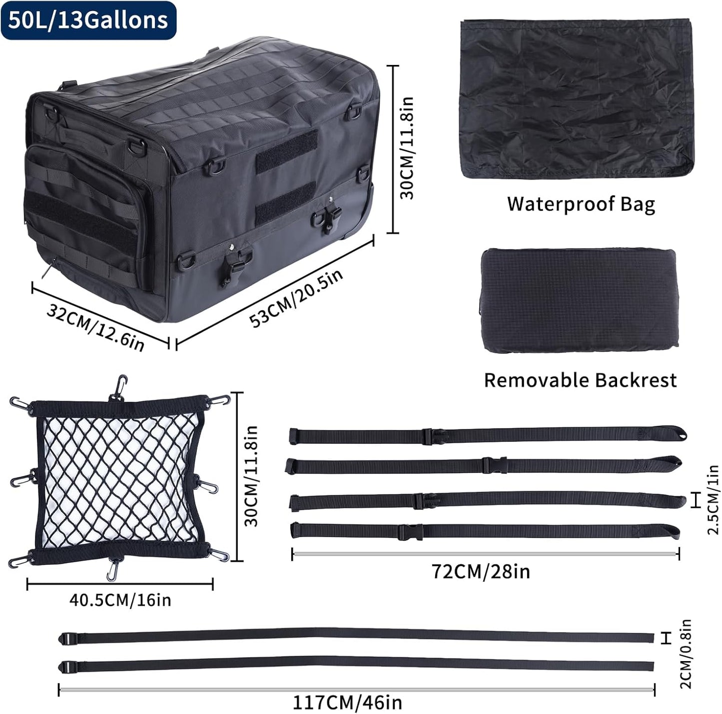 Motorcycle Touring Seat Bag Trolley Case with Wheels, Waterproof Suitcase, Luggage, Duffel, Tail