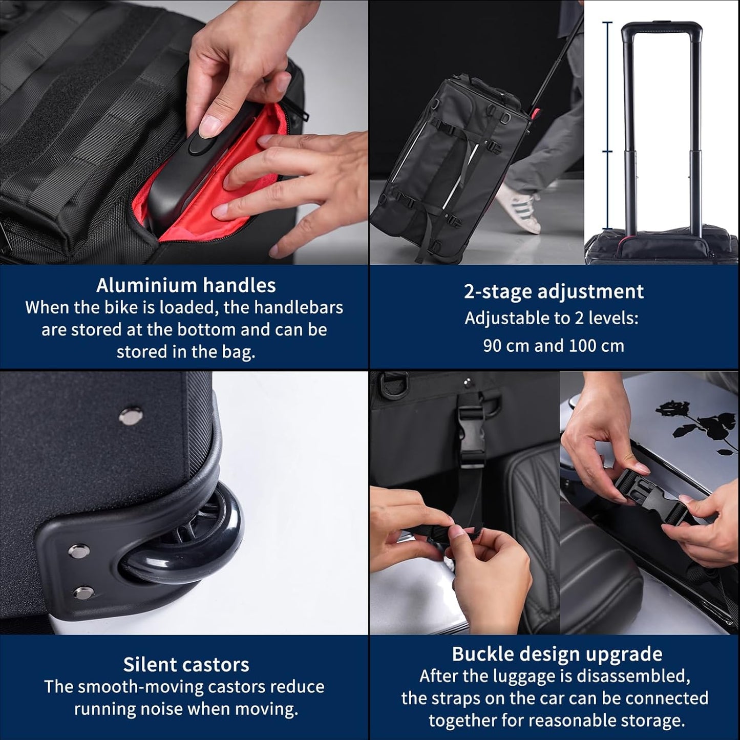 Motorcycle Touring Seat Bag Trolley Case with Wheels, Waterproof Suitcase, Luggage, Duffel, Tail