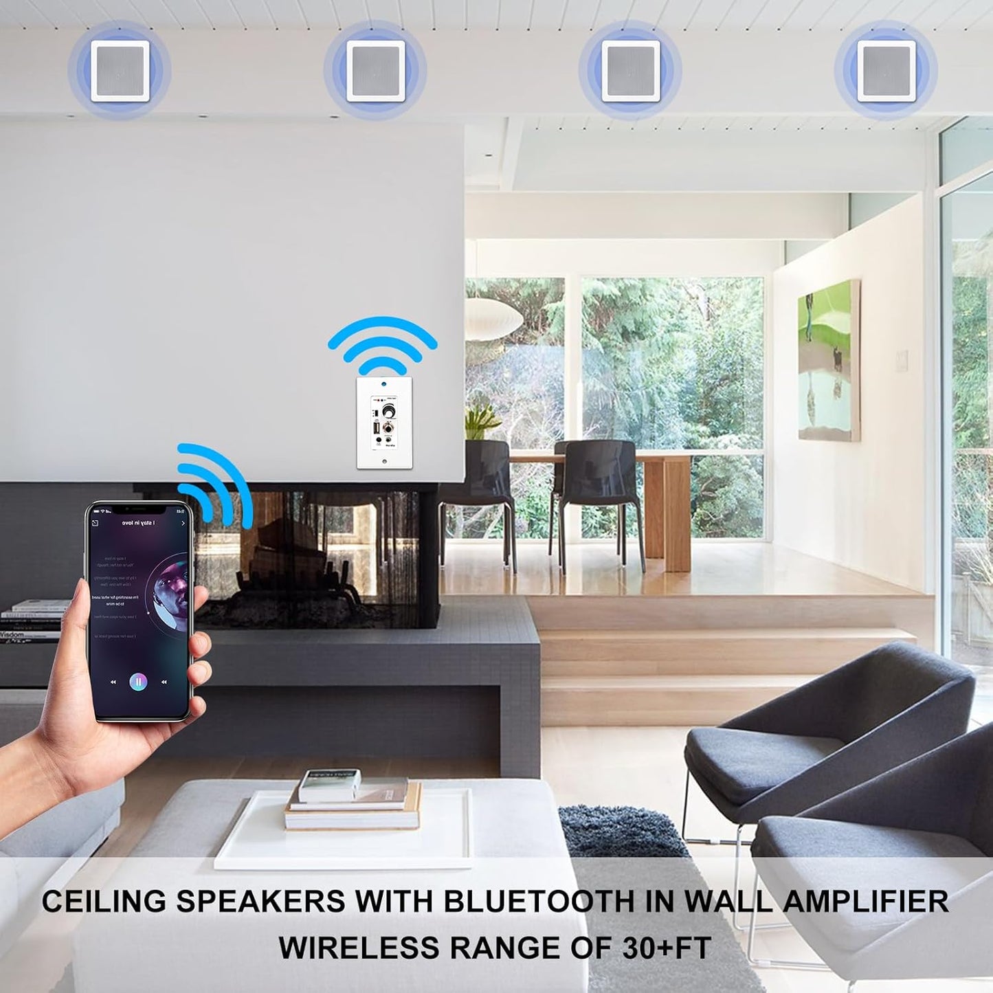 2-Way Bluetooth 5.25' Ceiling Speakers with 4 Channel Wall Amplifier, 320W Square in Wall Speaker System