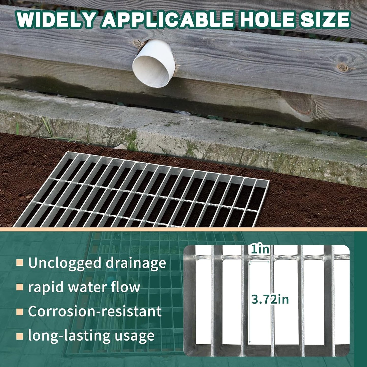 Outdoor Drain Cover: 23.6inX23.6in Steel Grates for Driveway, B125 Class Channel Grate