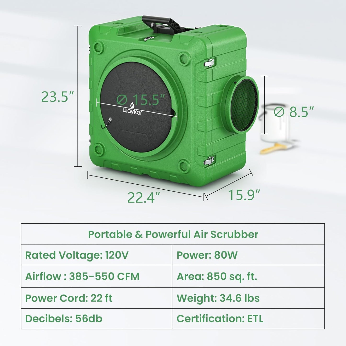 HEPA Air Scrubber for Water Damage Restoration, Purifier, Negative Air Machine, 550 CFM, 3 Stage Filtration