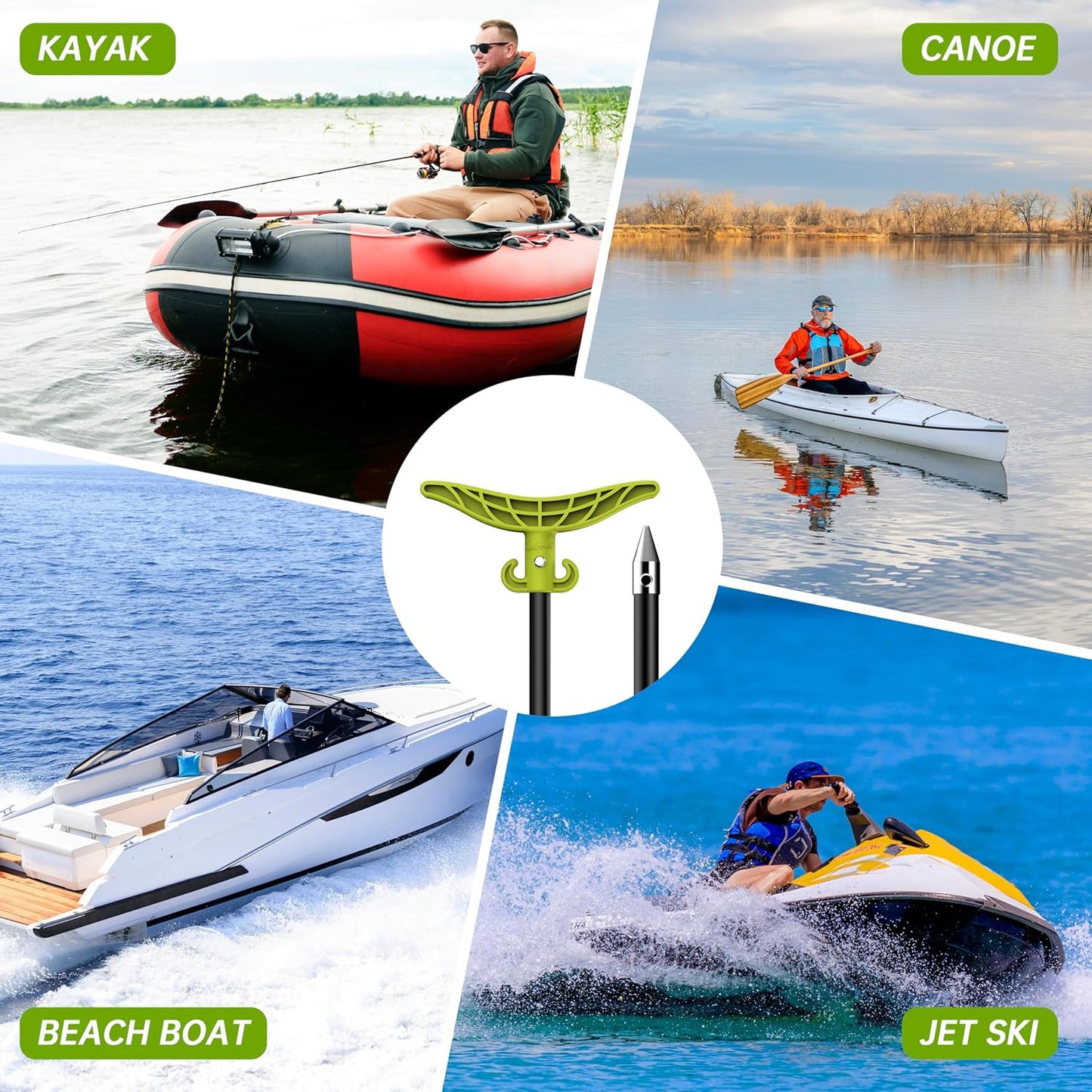 Shallow Water Anchor Pole 8.63 ft, Fiberglass Sand Anchor with T-Handle and 316 Stainless Tip, Corrosion-Resistant
