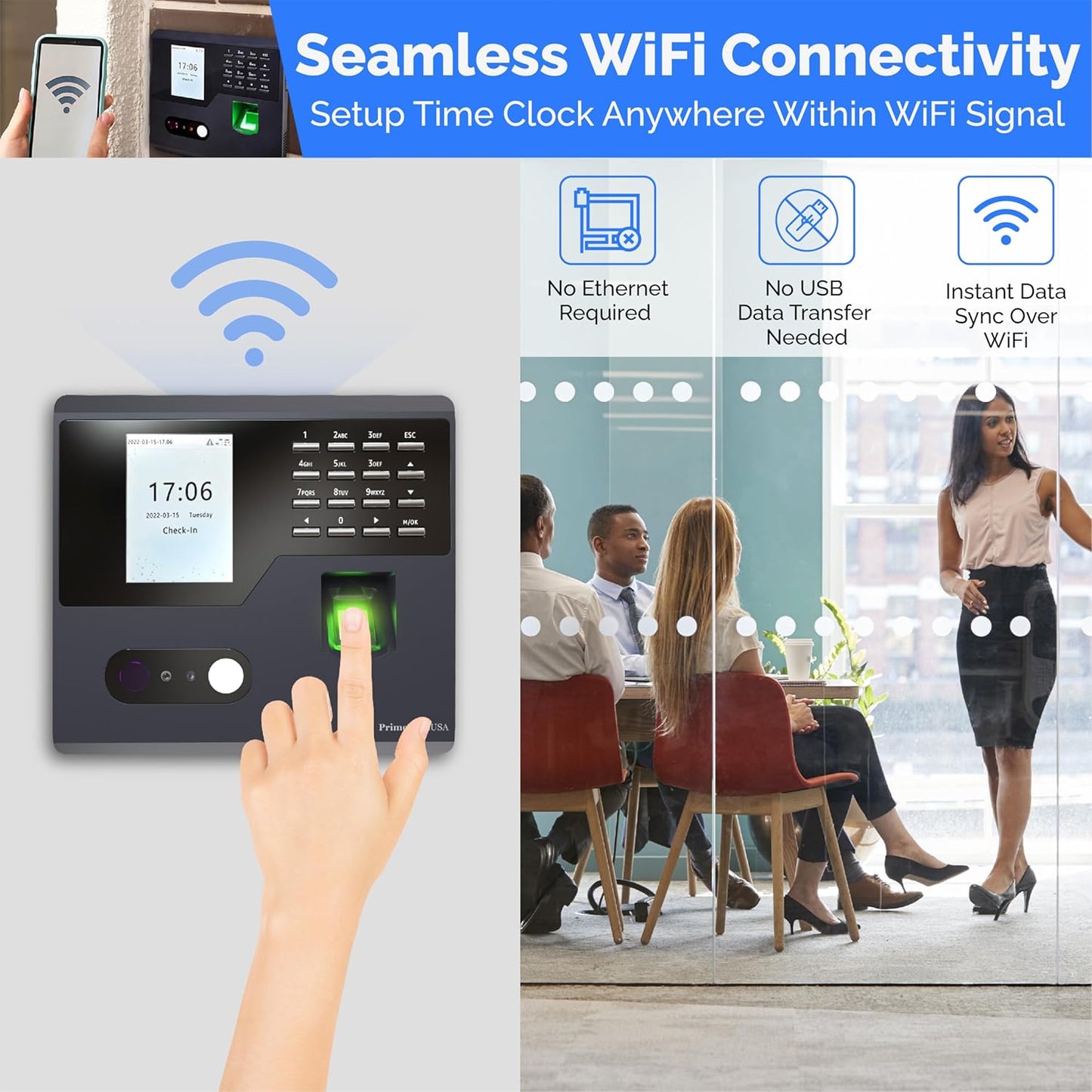 PrimeTechUSA T130 Time Clock for Small Business | No Monthly Fees Clock in Machine for Employees | Time Card Machine | Easy Report Employee Time