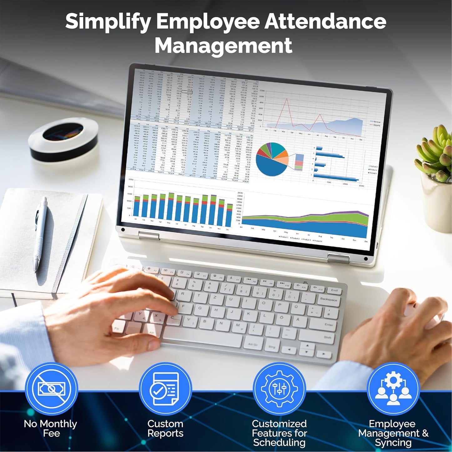 PrimeTechUSA T130 Time Clock for Small Business | No Monthly Fees Clock in Machine for Employees | Time Card Machine | Easy Report Employee Time