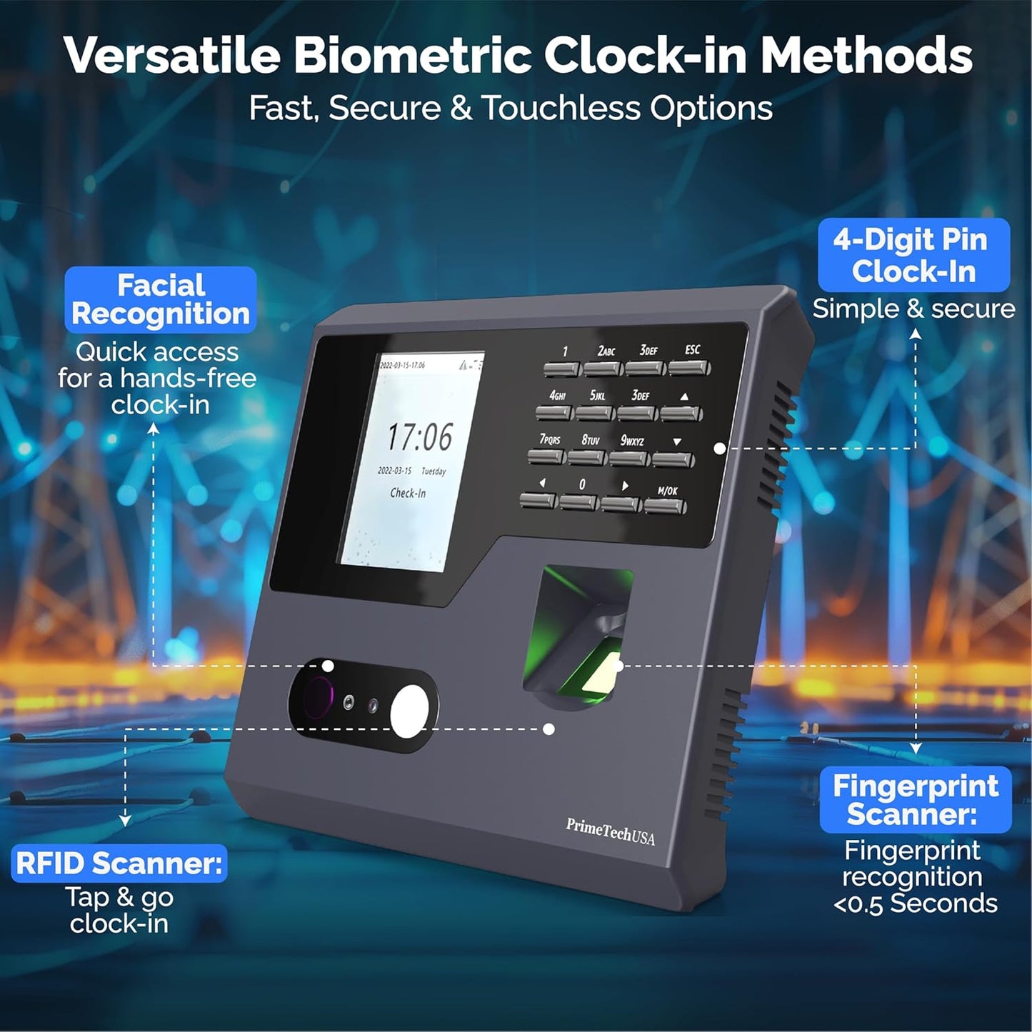 PrimeTechUSA T130 Time Clock for Small Business | No Monthly Fees Clock in Machine for Employees | Time Card Machine | Easy Report Employee Time