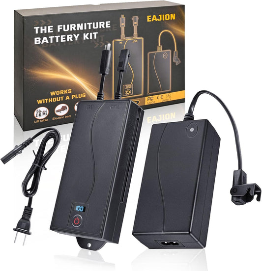 EAJION Universal Battery Pack for Reclining Furniture, Rechargeable Battery Kit Wireless Power Supply for 2-Pin Electric Motion, Batteries and