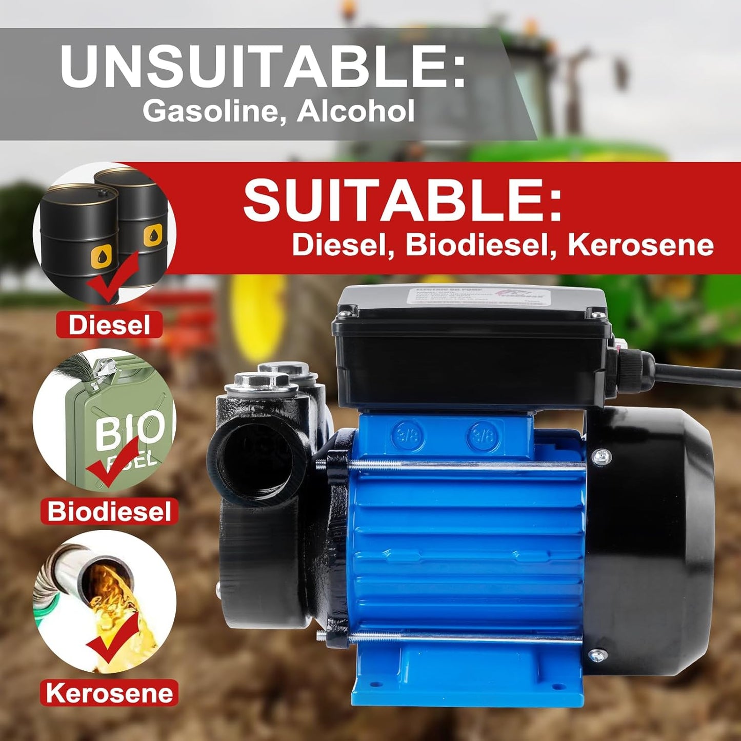 Oil Transfer Pump 110V Electric Fuel Transfer Pump 18 GPM Kerosene Biodiesel Diesel Fuel Filling Oil Draining