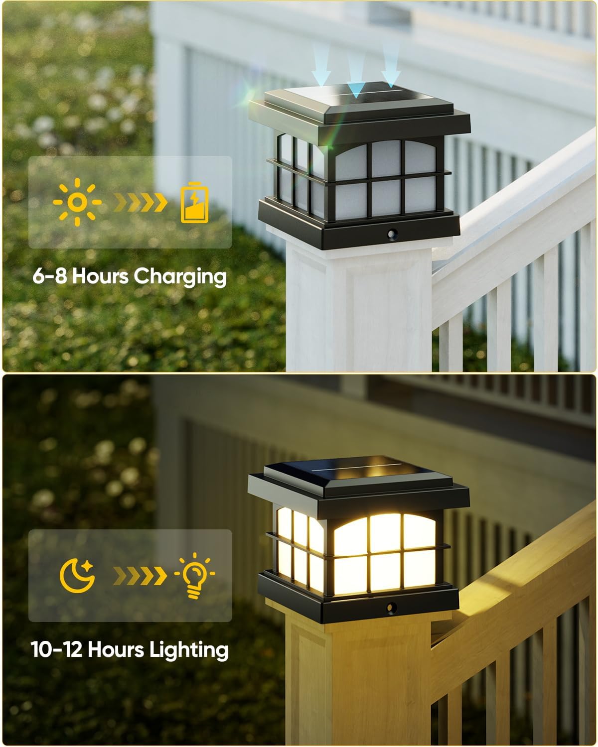 PARTPHONER RGBCW Solar Post Lights 12-Pack, 9 Colors 3 Modes Fence Cap Lights, Bright Solar Lights Outdoor Waterproof LED Deck Lighting for Fence