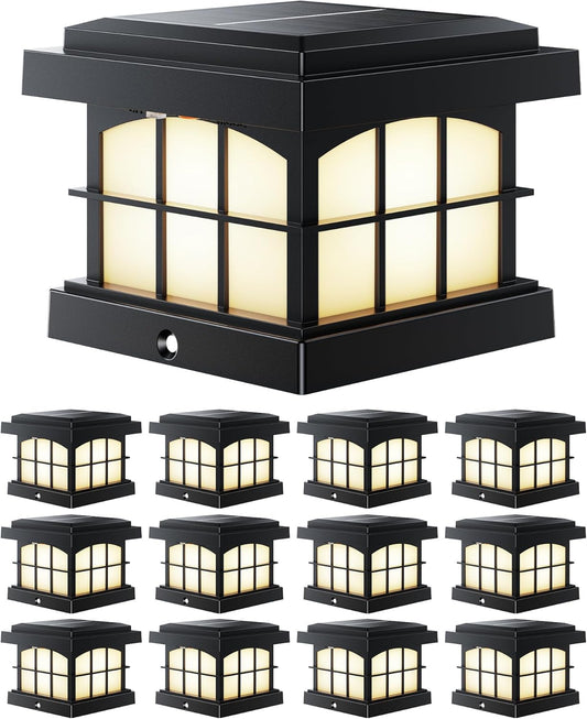 PARTPHONER RGBCW Solar Post Lights 12-Pack, 9 Colors 3 Modes Fence Cap Lights, Bright Solar Lights Outdoor Waterproof LED Deck Lighting for Fence