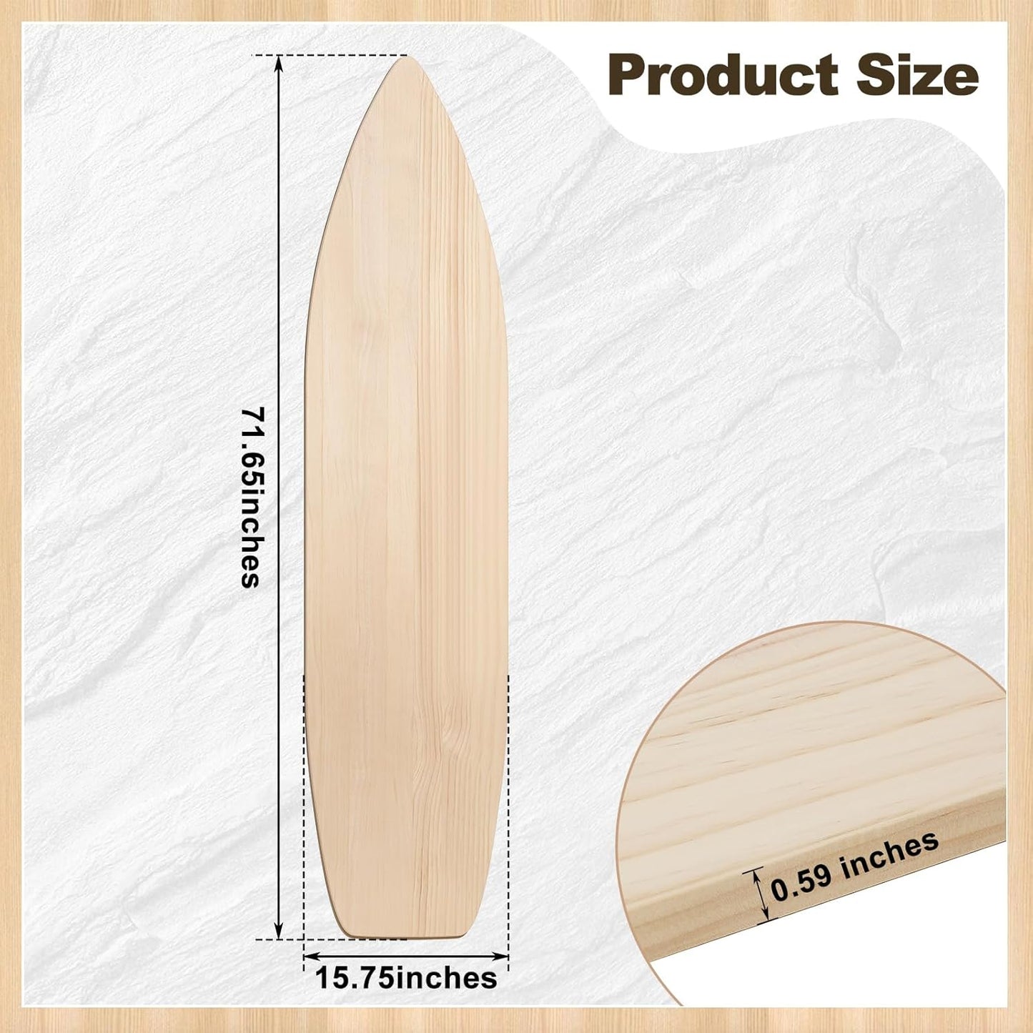 6 ft Wood Surfboard Wall Art, Unfinished DIY Hanging Wood Longboard Vintage, Decorative Surfboard
