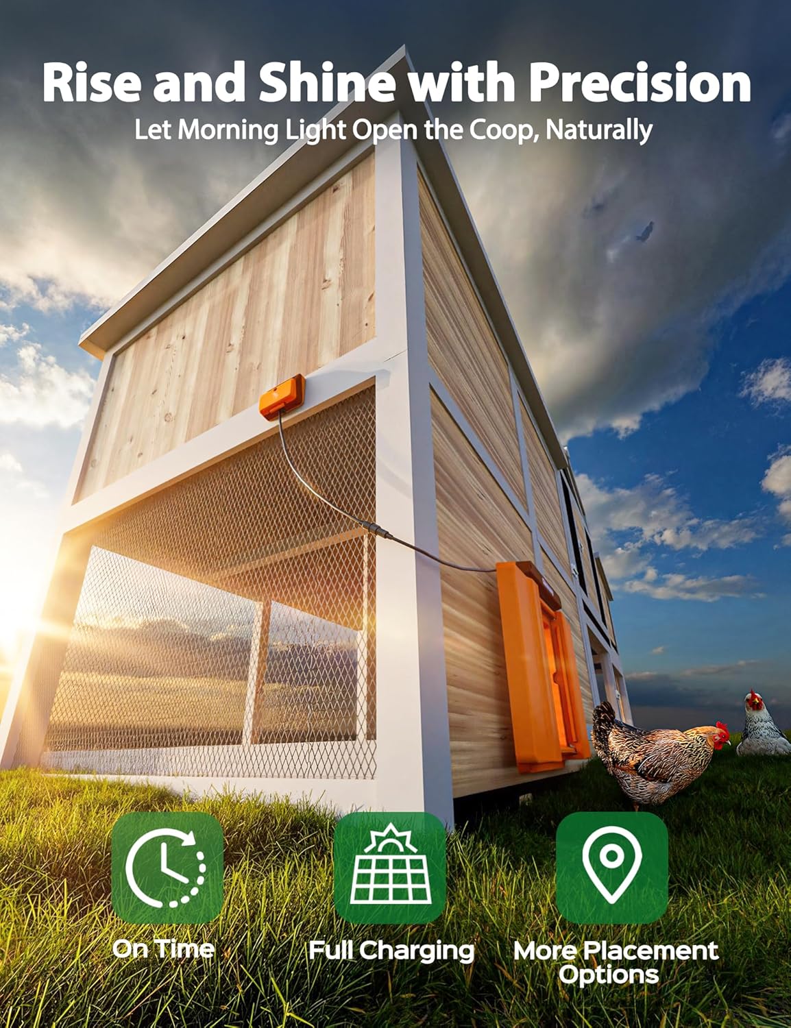 Solar-Powered Automatic Chicken Coop Door, Dual Motor Chicken Coop Door with Light Sensor, Timer