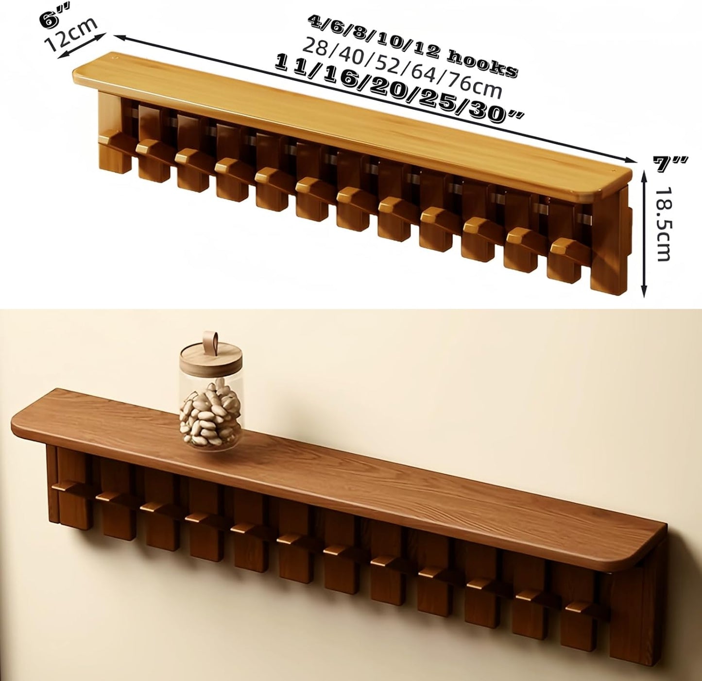 Wall Mounted Piano Key Hanger, Flip Style Hook, Entrance Wall Art Hook, Made of Oak Wood