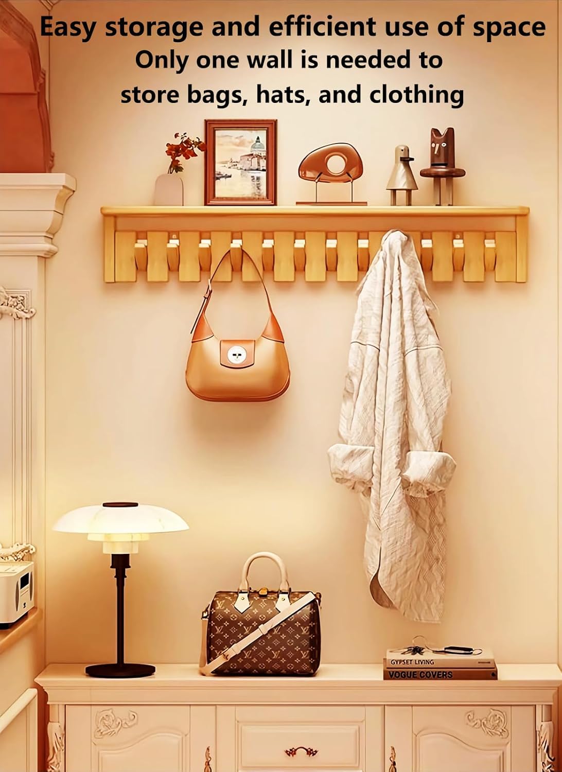 Wall Mounted Piano Key Hanger, Flip Style Hook, Entrance Wall Art Hook, Made of Oak Wood