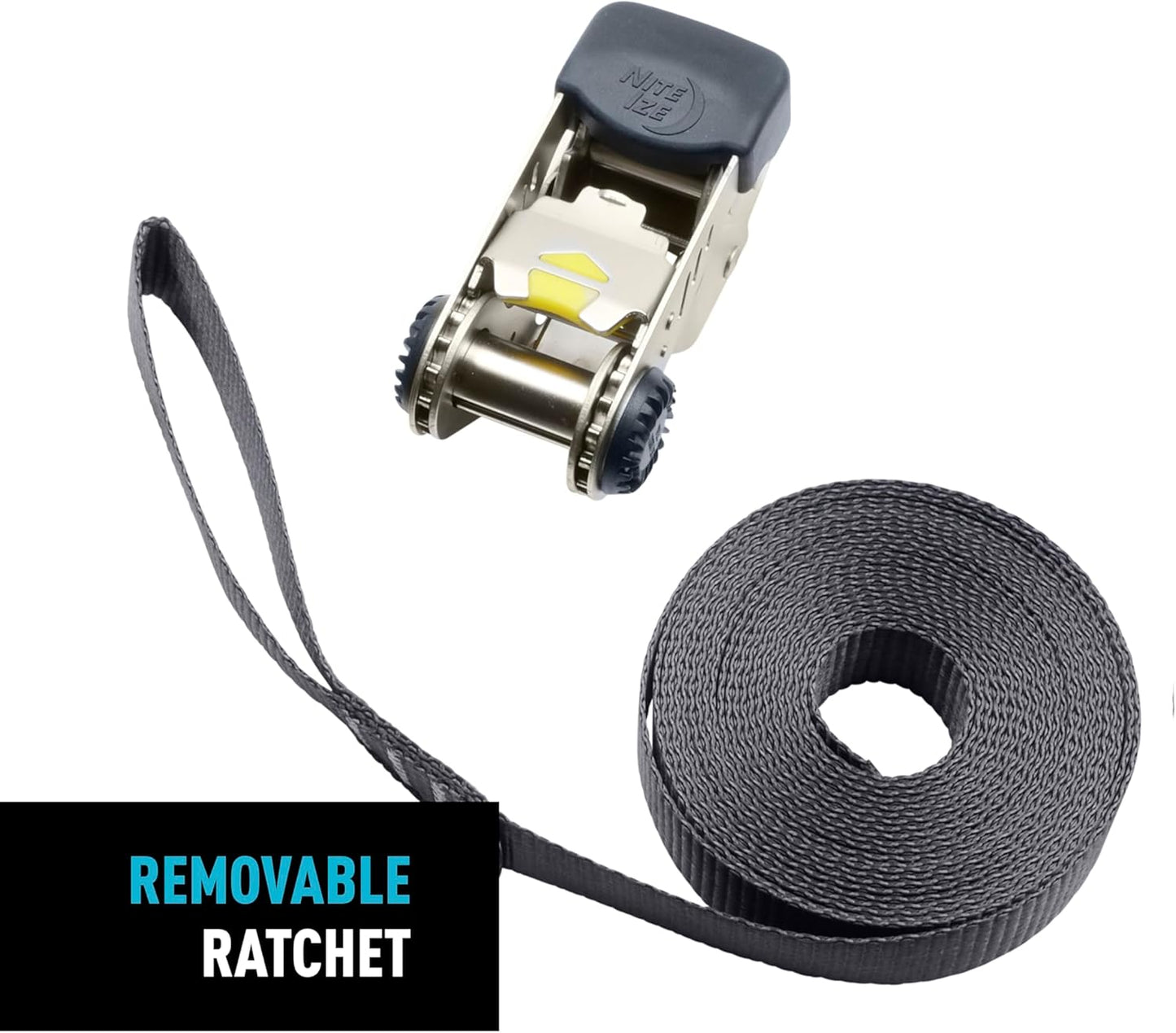 Nite Ize CamJam HookLock Ratchet Strap System - Adjustable, Heavy-Duty Tie Down Straps - Cargo Attachment with Spring-Actuated Hooks - Includes