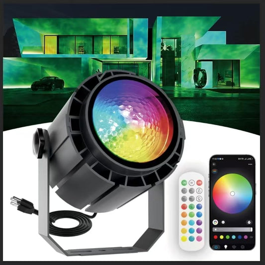 Water Wave Projector, APP/RF Control, IP65 Waterproof Smart Outdoor Lights, Dimmable, Colorful