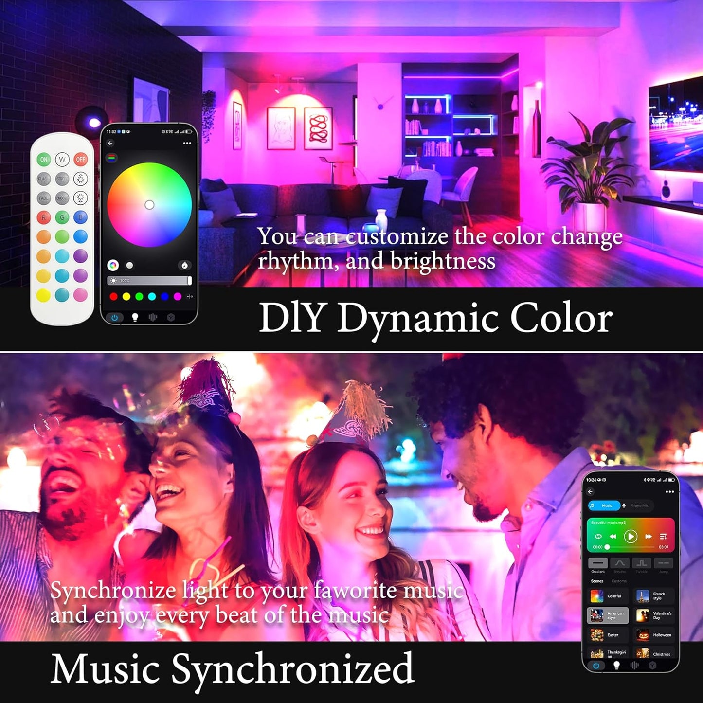 Water Wave Projector, APP/RF Control, IP65 Waterproof Smart Outdoor Lights, Dimmable, Colorful