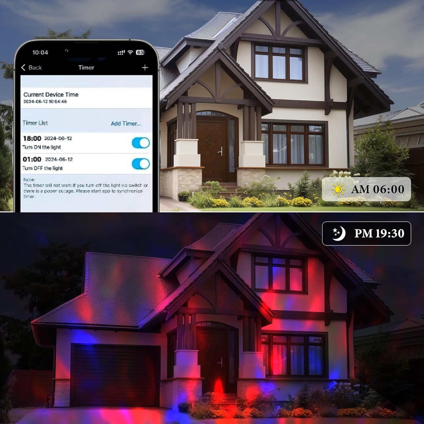 Water Wave Projector, APP/RF Control, IP65 Waterproof Smart Outdoor Lights, Dimmable, Colorful