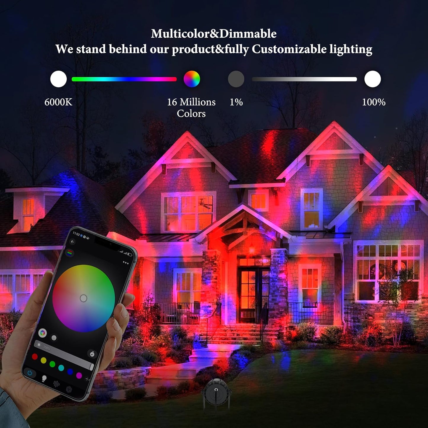 Water Wave Projector, APP/RF Control, IP65 Waterproof Smart Outdoor Lights, Dimmable, Colorful